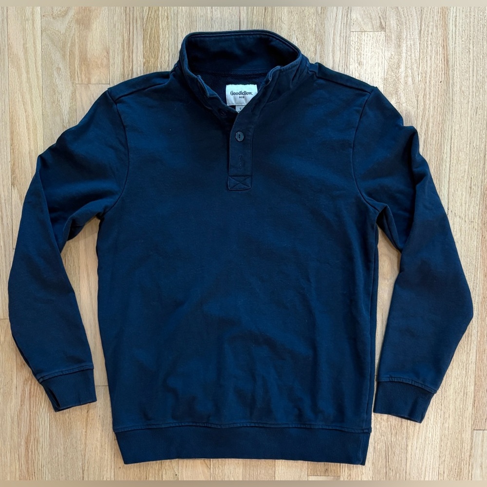 Men’s Goodfellow‎ & Co Four Button Pullover Sweatshirt, Soft, Blue, Size Small